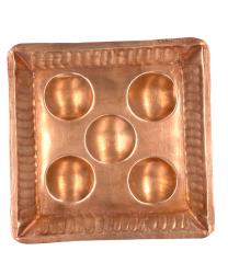 Square Puja Thali with 5 Round Partition 